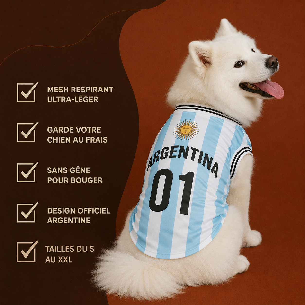 Maillot Argentine pour chien — porté par un chien CozyCanin