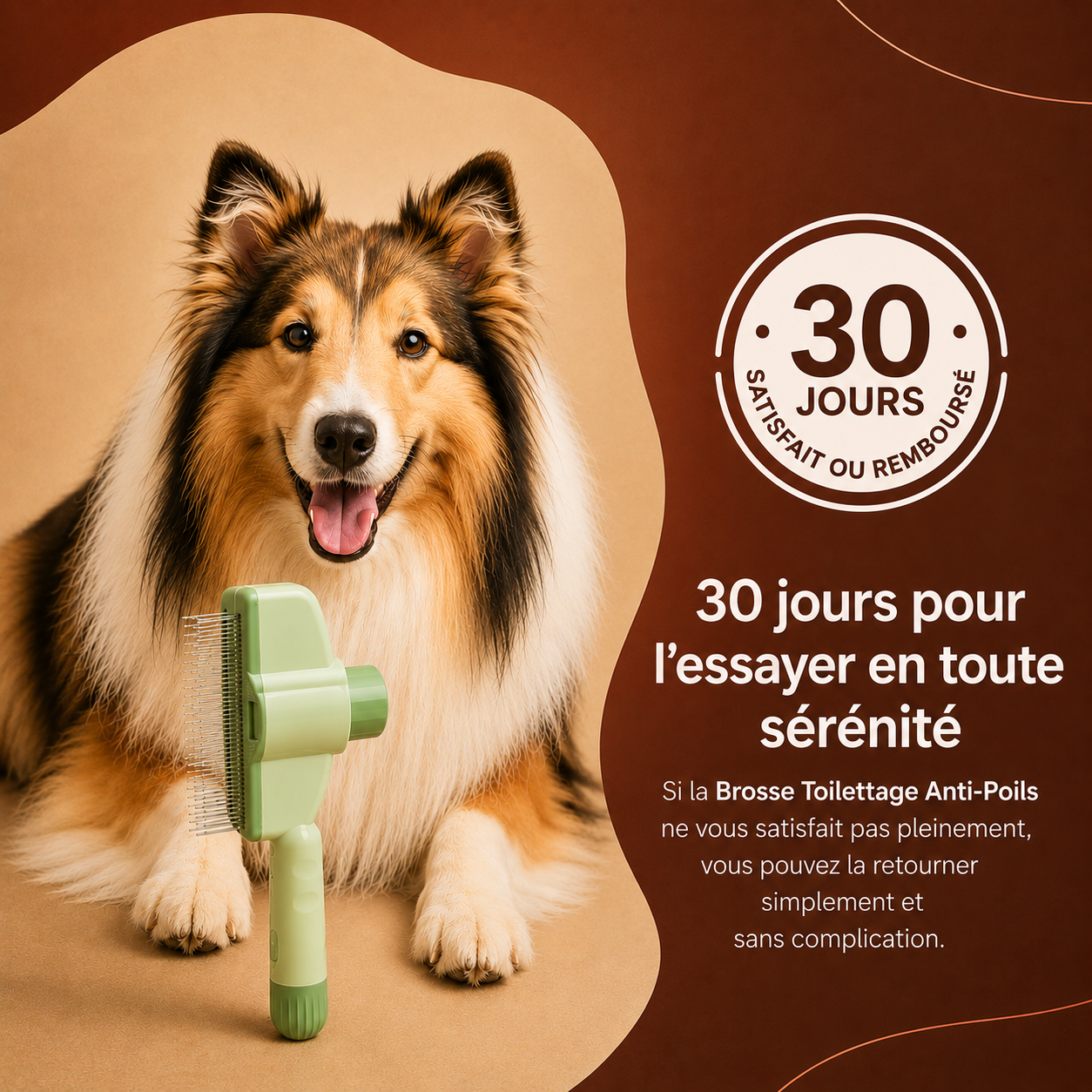 Brosse Toilettage Anti-Poils pour chien — poignée ergonomique
