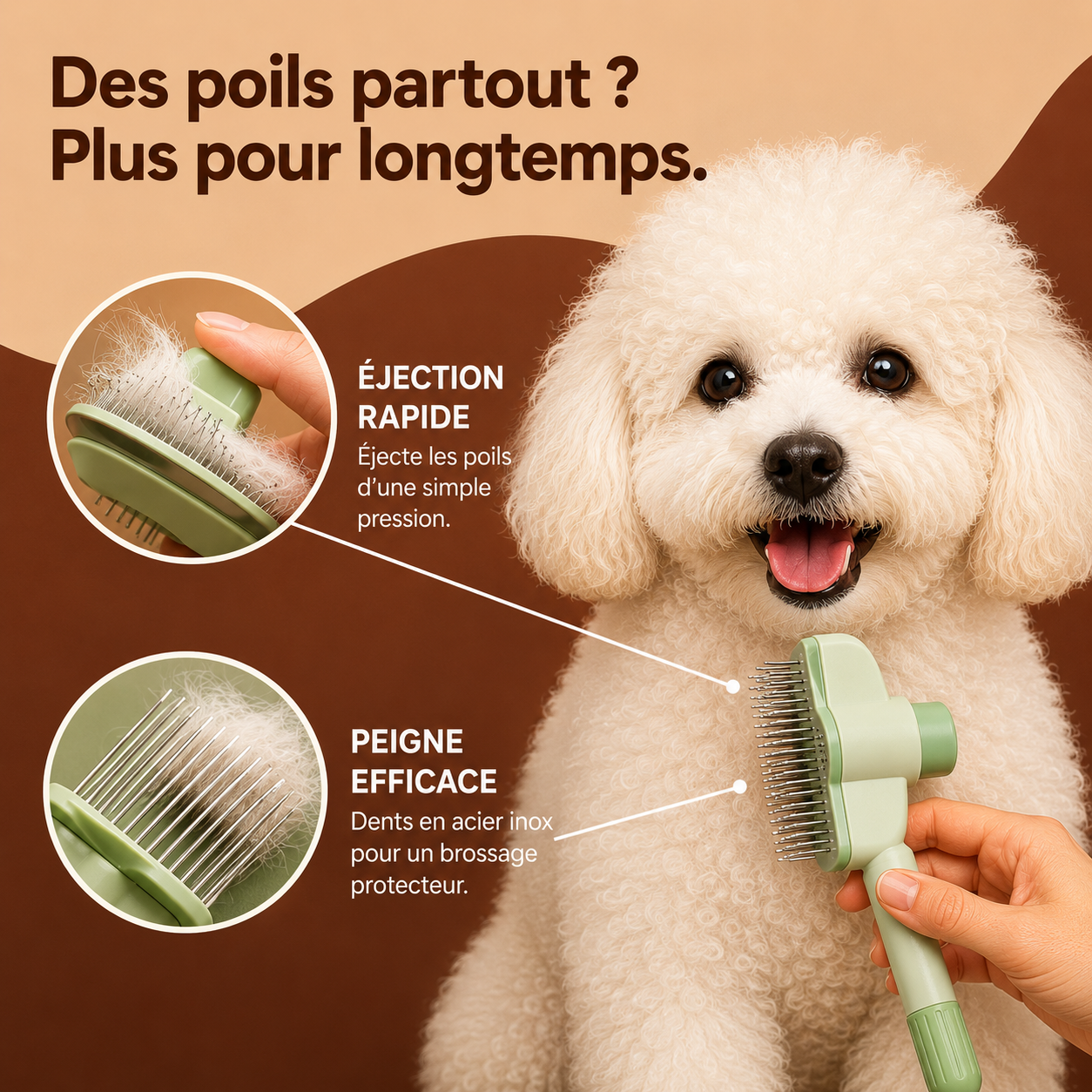 Brosse Toilettage Anti-Poils pour chien — utilisation sur le pelage