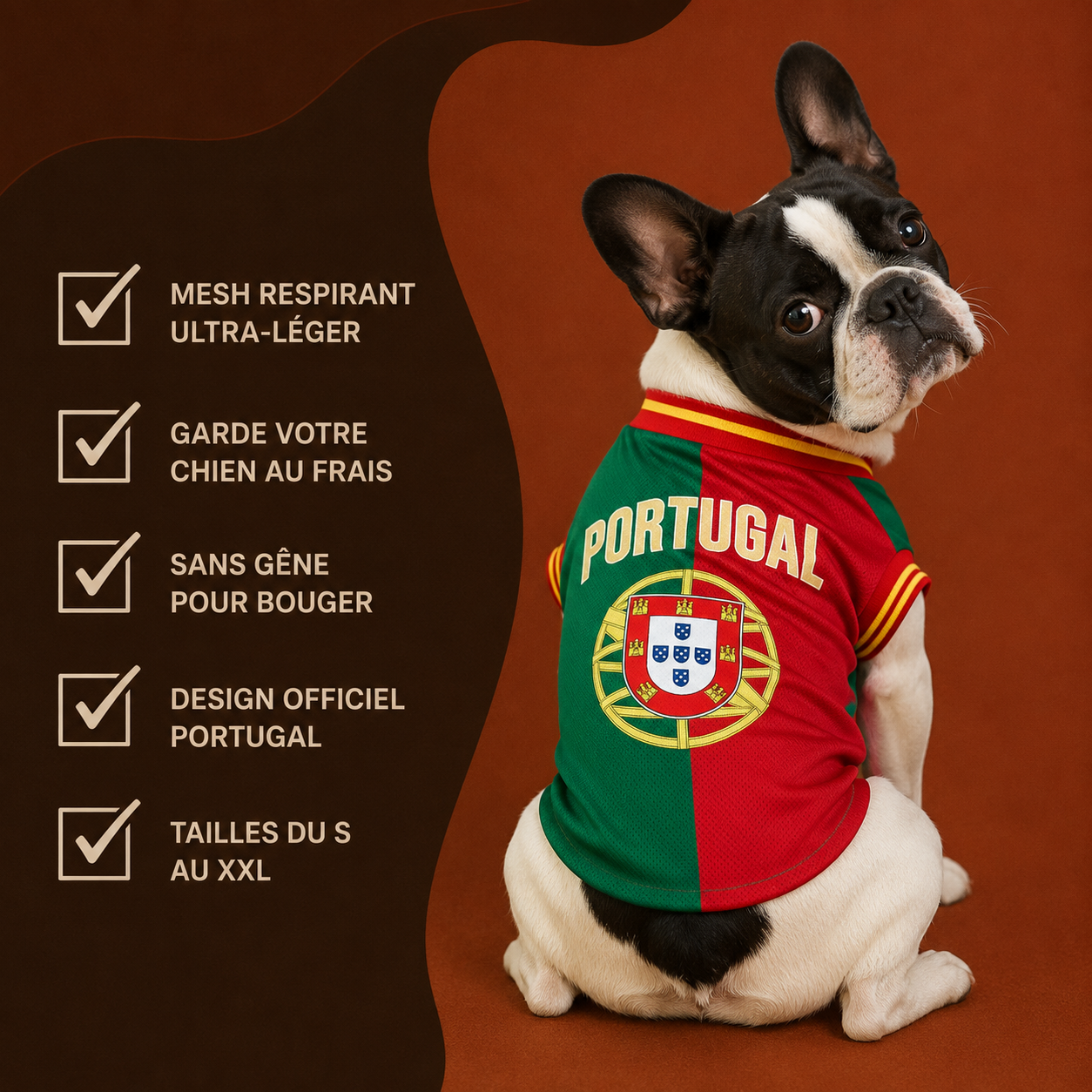Maillot Portugal pour chien — porté par un chien CozyCanin