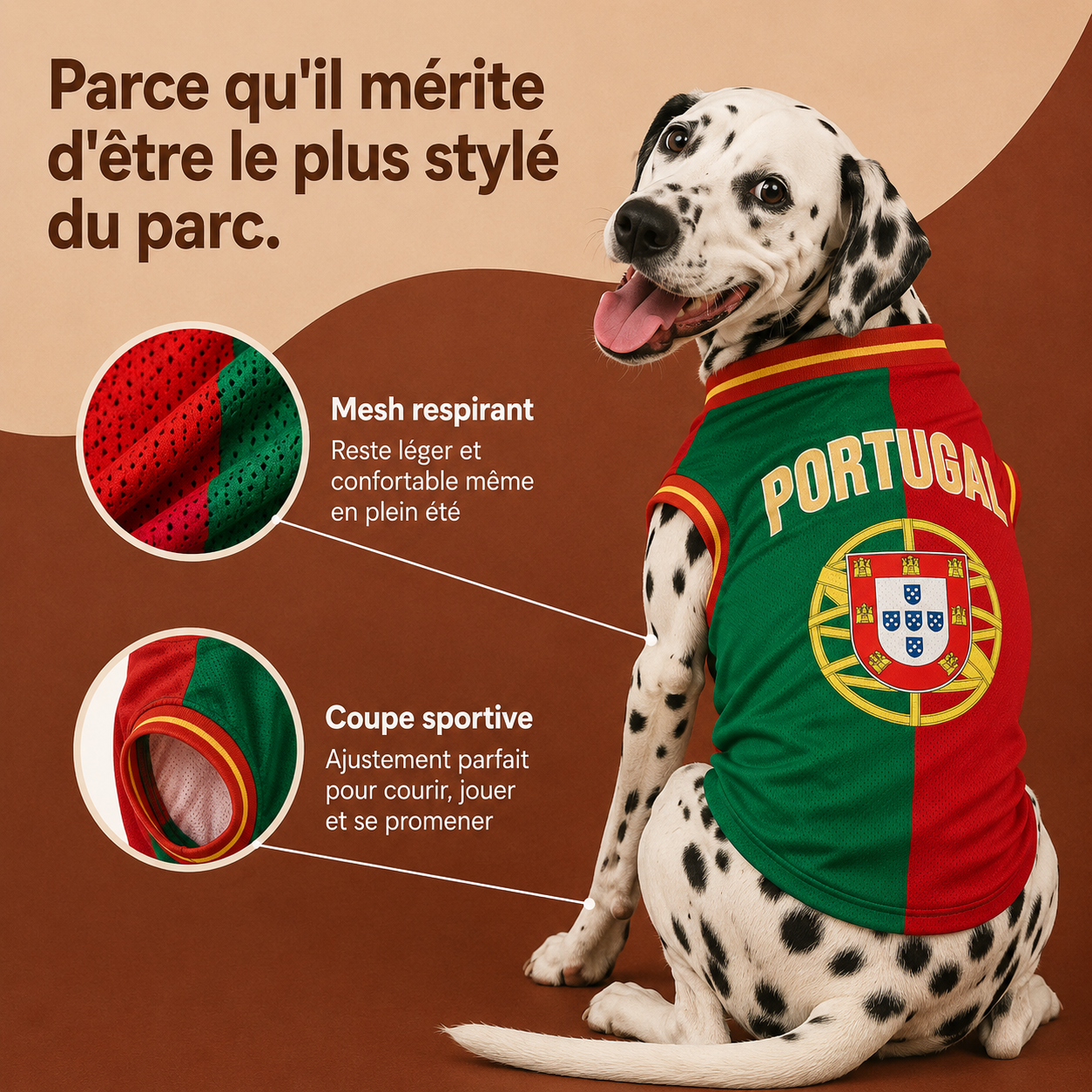 Maillot Portugal pour chien — vue de dos